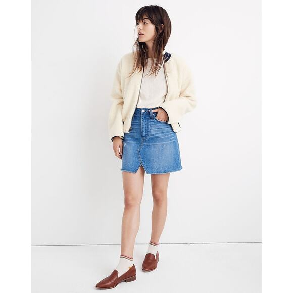 Madewell Rigid Denim A Line Mini Skirt Distressed Keene Wash Cutout Edition 28 - Picture 1 of 10